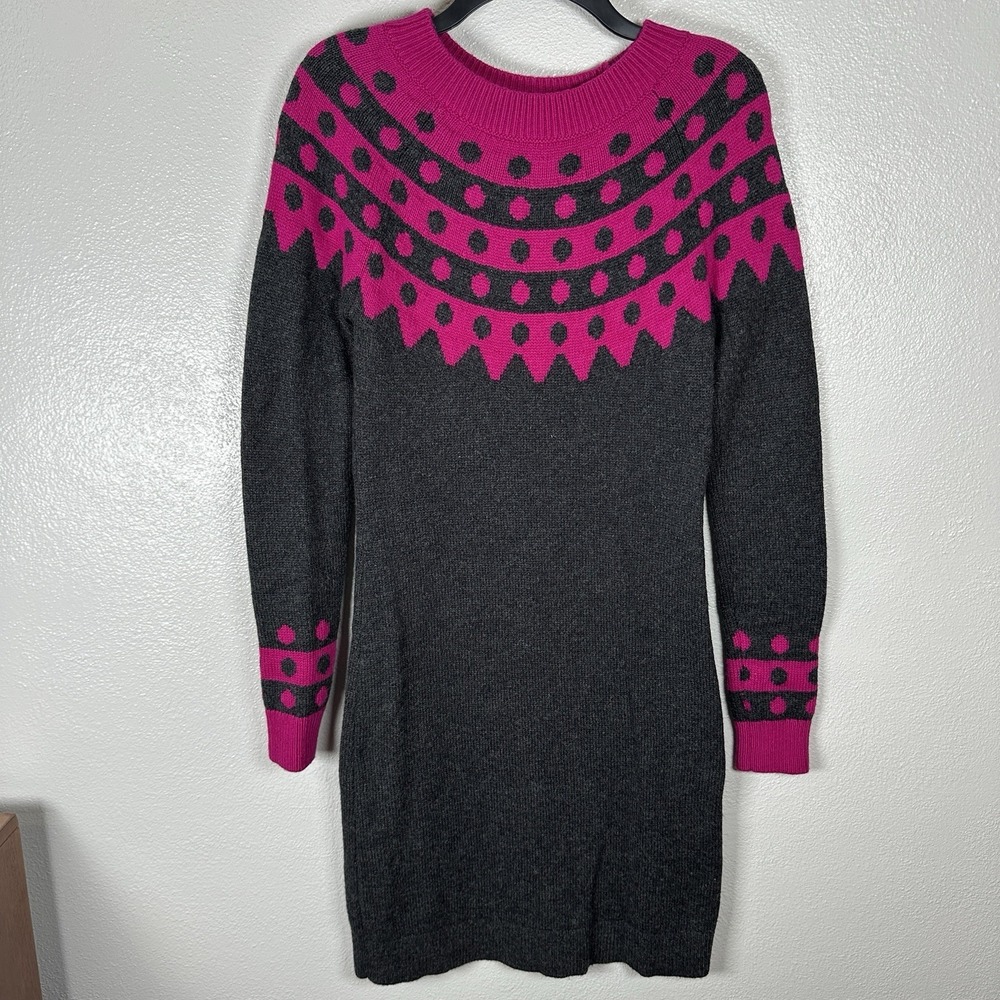 Boden‎ Sweater Tunic Dress Wool Alpaca Blend Womens 4 Fitted Gray Pink Fair Isle